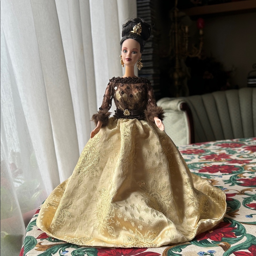Elegant Doll with Gold and Black Gown
